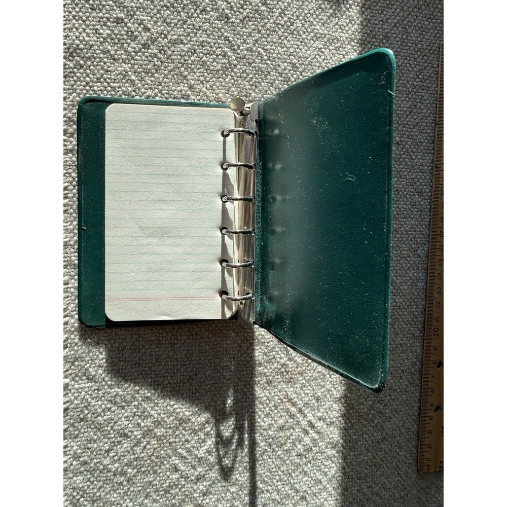 Vintage Small Green 6-Ring Binder Pocket Memo Book Planner 5x3 MCM Notebook